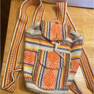 Pinzon Artesanias small orange white purple  Aztec style backpack